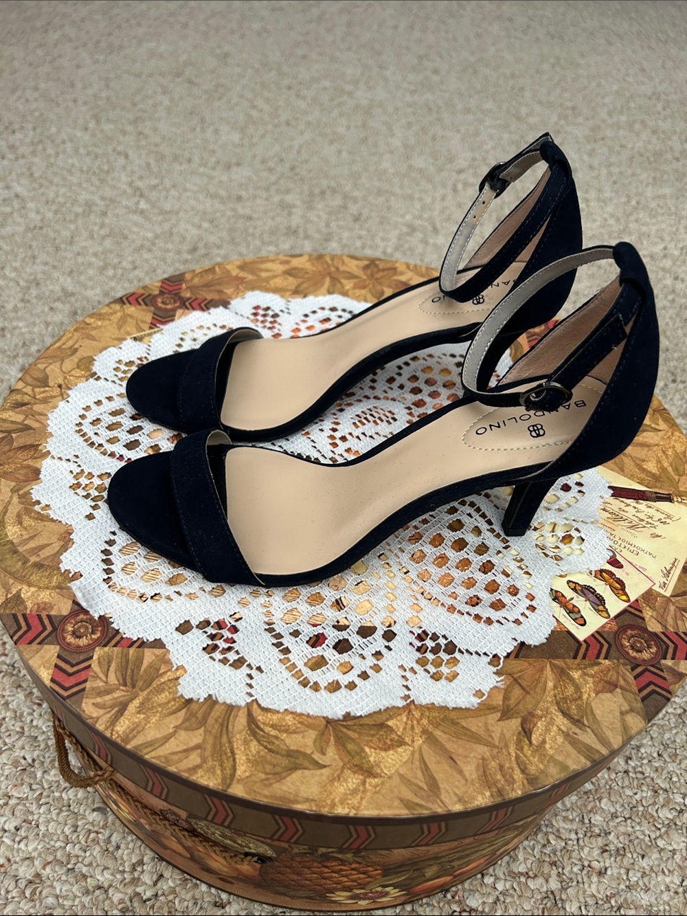 Bandolino Madia Black Suede Open-Toe Ankle-Strap Heels